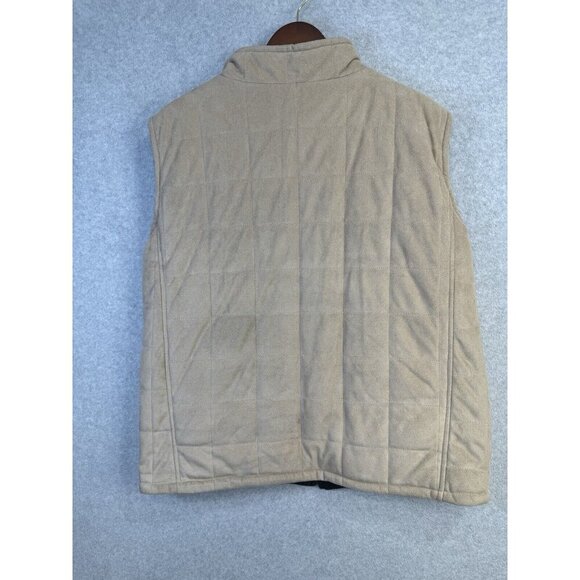 Weather Wear Quilted Faux Suede Puffer Vest Sz M Fleece Lined Tan Black Pockets - Picture 7 of 9